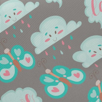 Cartoon Butterflies And Clouds Twill