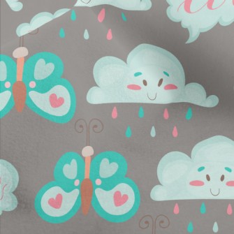 Cartoon Butterflies And Clouds Micro Fleece