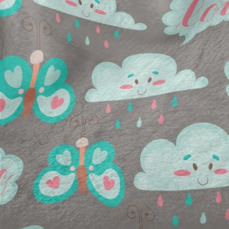 Cartoon Butterflies And Clouds Minky