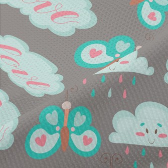 Cartoon Butterflies And Clouds Piqué
