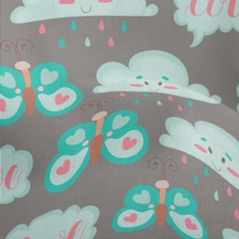 Cartoon Butterflies And Clouds Lightweight Performance Linen