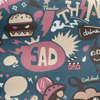 Retro Cartoon Pattern Jersey Backed Fleece