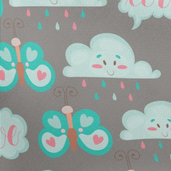 Cartoon Butterflies And Clouds Pongee