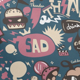 Retro Cartoon Pattern Pongee
