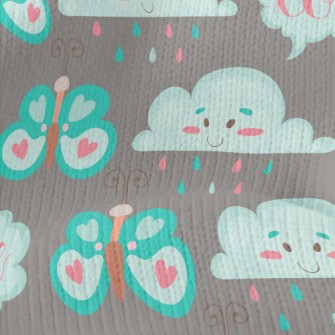 Cartoon Butterflies And Clouds Stretch Jersey