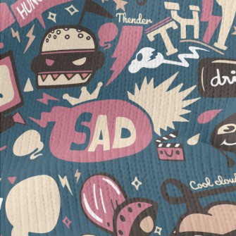 Retro Cartoon Pattern Stretch Jersey