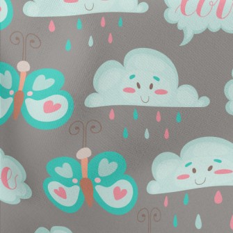 Cartoon Butterflies And Clouds Lightweight Cotton Poplin