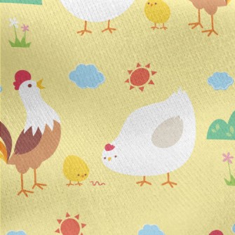 Rooster, Hen And Chicks Family Jersey Backed Fleece