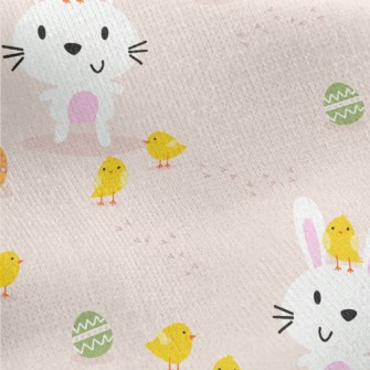 Cartoon Bunny And Chicken Jersey Backed Fleece
