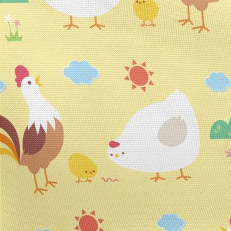 Rooster, Hen And Chicks Family Pongee