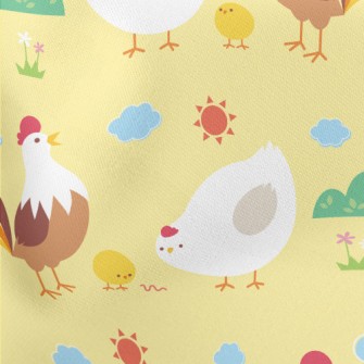 Rooster, Hen And Chicks Family Lightweight Cotton Poplin