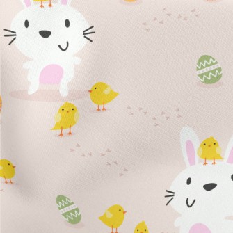 Cartoon Bunny And Chicken Lightweight Cotton Poplin