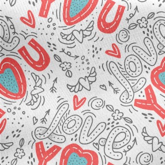 Cartoon Love You Text Jersey Backed Fleece