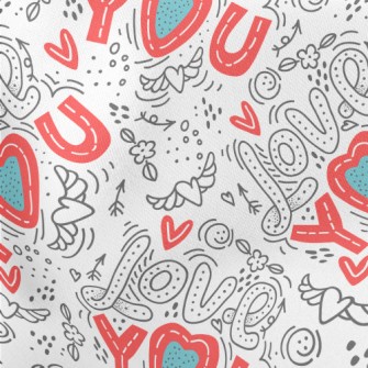 Cartoon Love You Text Lightweight Cotton Poplin