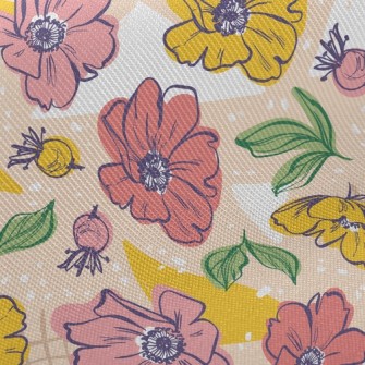 Bright Large Flowers Twill