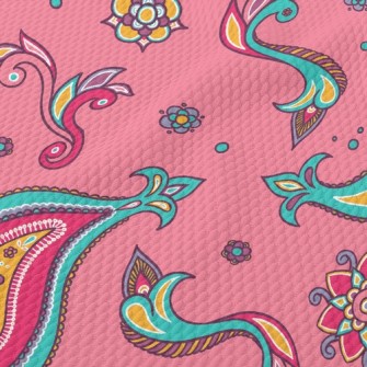 Pink Indian Style Paisley Flow Birdseye Piqué
