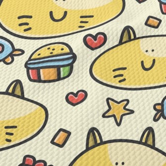 Cartoon Big Face Cat Birdseye Piqué