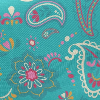 Green Paisley Flowers Twill