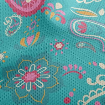 Green Paisley Flowers Athletic Mesh Flat Back