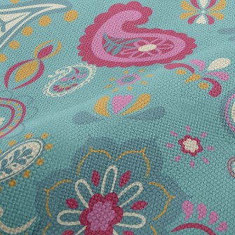 Green Paisley Flowers Performance Linen