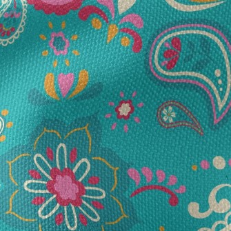 Green Paisley Flowers Waterproof Canvas