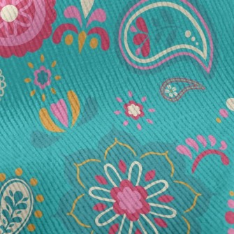 Green Paisley Flowers Standard Corduroy