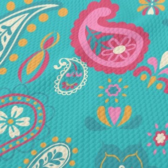 Green Paisley Flowers Birdseye Piqué