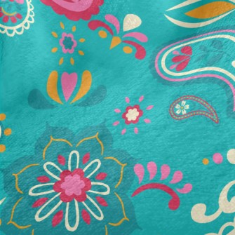 Green Paisley Flowers Minky