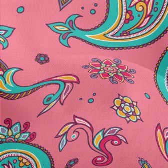 Pink Indian Style Paisley Flow Lightweight Performance Linen