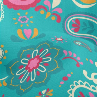 Green Paisley Flowers Lightweight Performance Linen