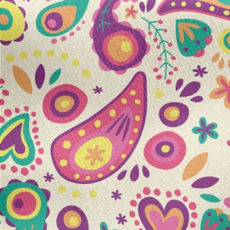 Small And Cute Paisley Flowers Jersey Backed Fleece