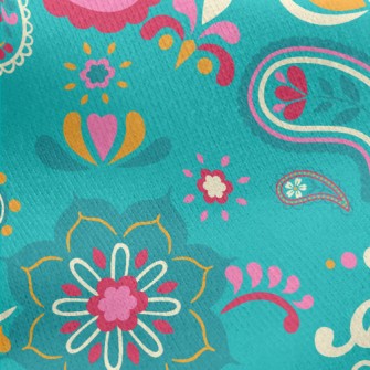 Green Paisley Flowers Jersey Backed Fleece