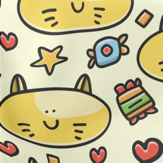 Cartoon Big Face Cat Lightweight Cotton Poplin