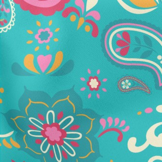 Green Paisley Flowers Lightweight Cotton Poplin