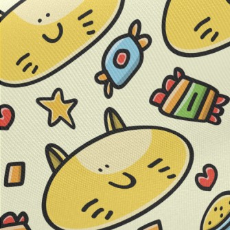 Cartoon Big Face Cat Midweight Cotton Poplin