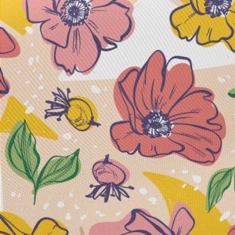 Bright Large Flowers Midweight Cotton Poplin