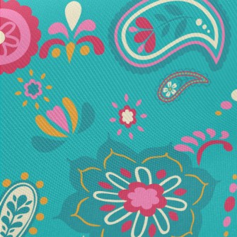 Green Paisley Flowers Midweight Cotton Poplin