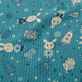 Hand Drawn Rabbit In Space Birdseye Piqué