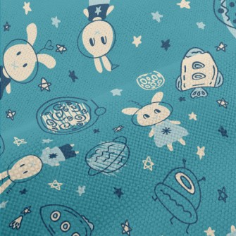 Hand Drawn Rabbit In Space Performance Linen