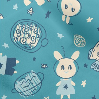 Hand Drawn Rabbit In Space Micro Fleece