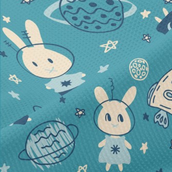 Hand Drawn Rabbit In Space Piqué