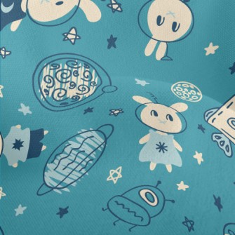 Hand Drawn Rabbit In Space Lightweight Performance Linen