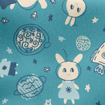 Hand Drawn Rabbit In Space Jersey Backed Fleece