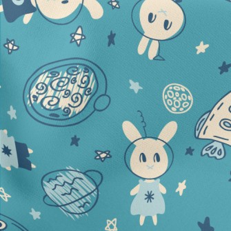 Hand Drawn Rabbit In Space Lightweight Cotton Poplin