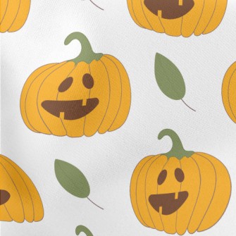 Carved Pumpkin With Leaves Lightweight Cotton Poplin