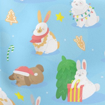 Bunny Christmas Party Lightweight Cotton Poplin