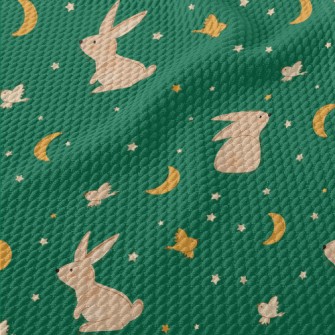 Moon And Rabbit Illustration Birdseye Piqué