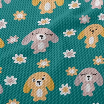 Summer Bunny And Flowers Birdseye Piqué