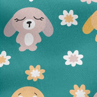 Summer Bunny And Flowers Jersey Backed Fleece