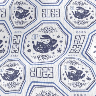 Elegant Blue And White Porcela Stretch Jersey